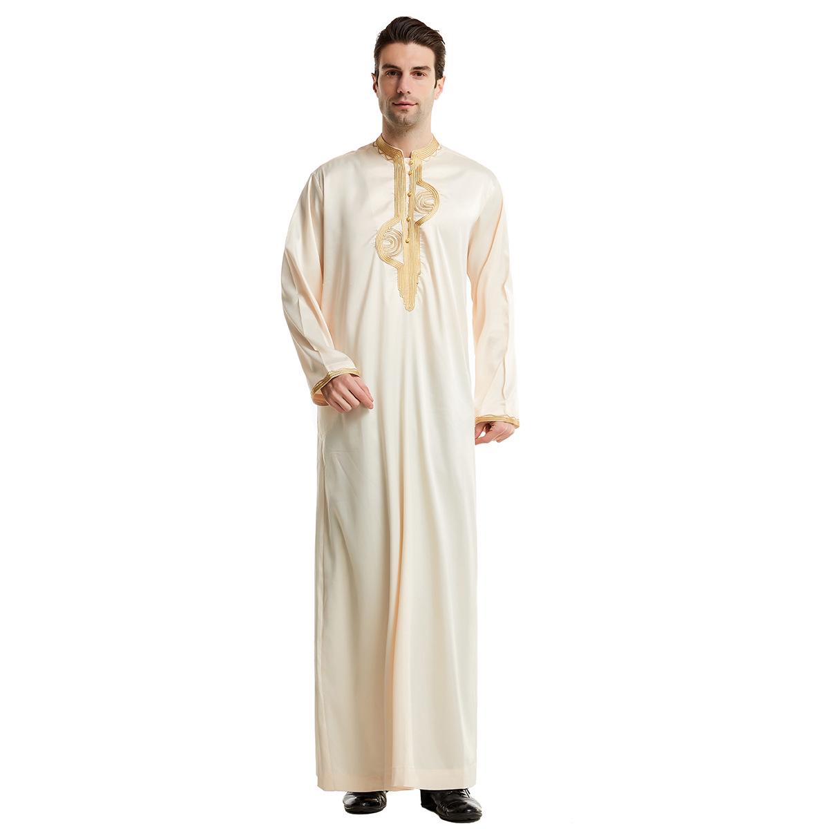 

Embroidered Stand-Up Collar Robe, Model TH819 M бежевий