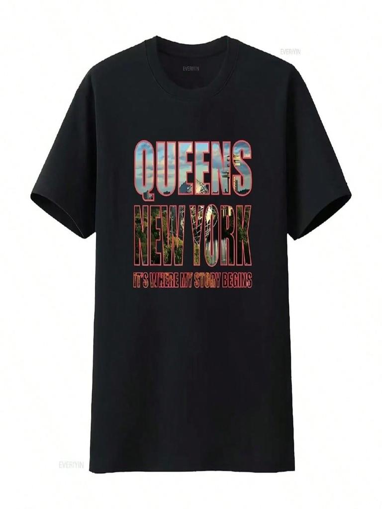 Queens New York Where My Story Begins T Shirt Vintage Washed Graphic Streetwear Slightly Stretched Breathable Soft