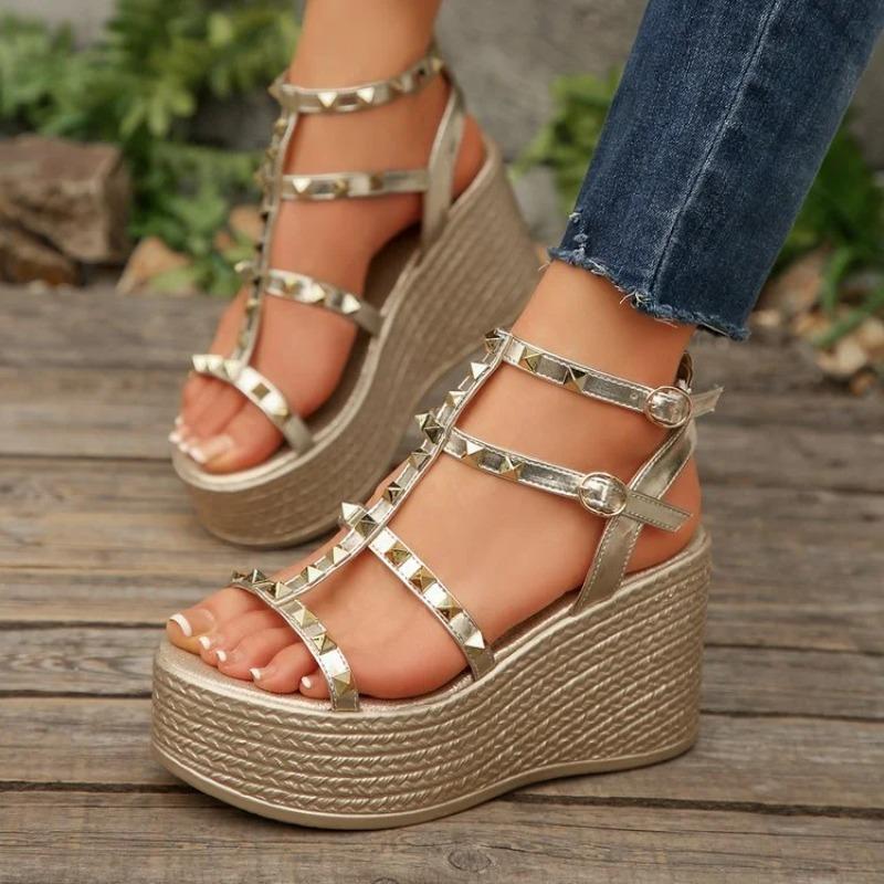 Women's Platform Sandals Summer Women Roman Sandals Fashion Rivet Wedges High Heeled Sandals Women Casual Sandal Sandalias Mujer
