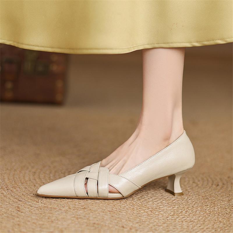 Fashion New Spring/autumn Genuine Leather Women Shoes Pointed Toe Shoes for Women Fashion Hollow Out High Heels Handmade Women Pumps