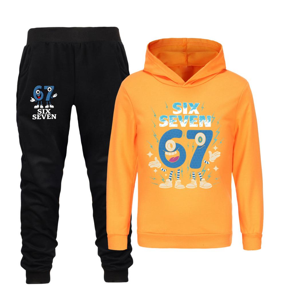

5224 Kids Boys Girls Steal a Brainrot 67 Print Hoodies Pants Trouser Clothes Set 160cm помаранчевий