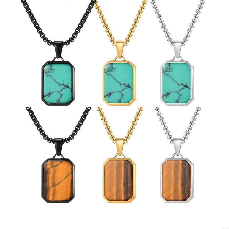 Rectangular Geometric Pendant Necklace Stainless Steel Jewelry Stones Jewelry