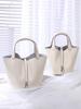 Women's Cowhide Leather Bucket Handbag: Small, Versatile, High-End for Work or Commute