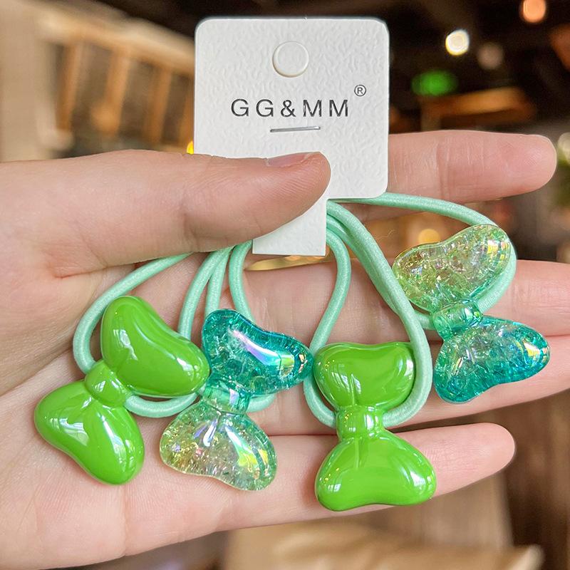 2PCS Lovely Colored Cream Burst Bow Girls Elastic Hair Bands Kids Princess Hair Accessories Children Hair Ties Baby Headwear