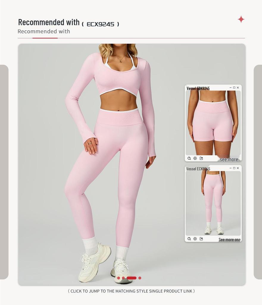 Sömlös Color Block Tvådelad Långärmad Cropped Yoga T-shirt för Löpning & Fitness