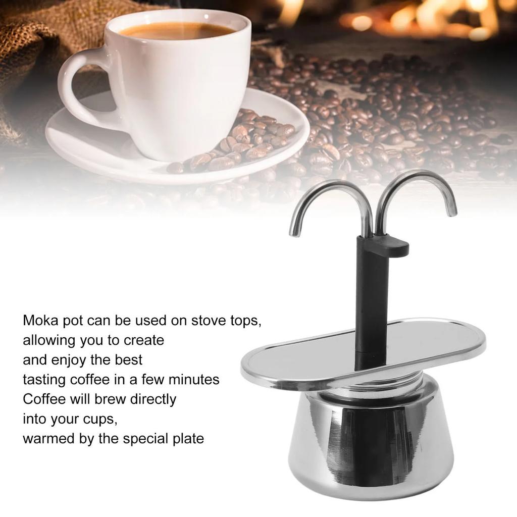 Italian DIY Conduit Coffee Maker 2 Cup 100ML Moka Pot Double Head Stainless Steel Mocha Coffee Pot