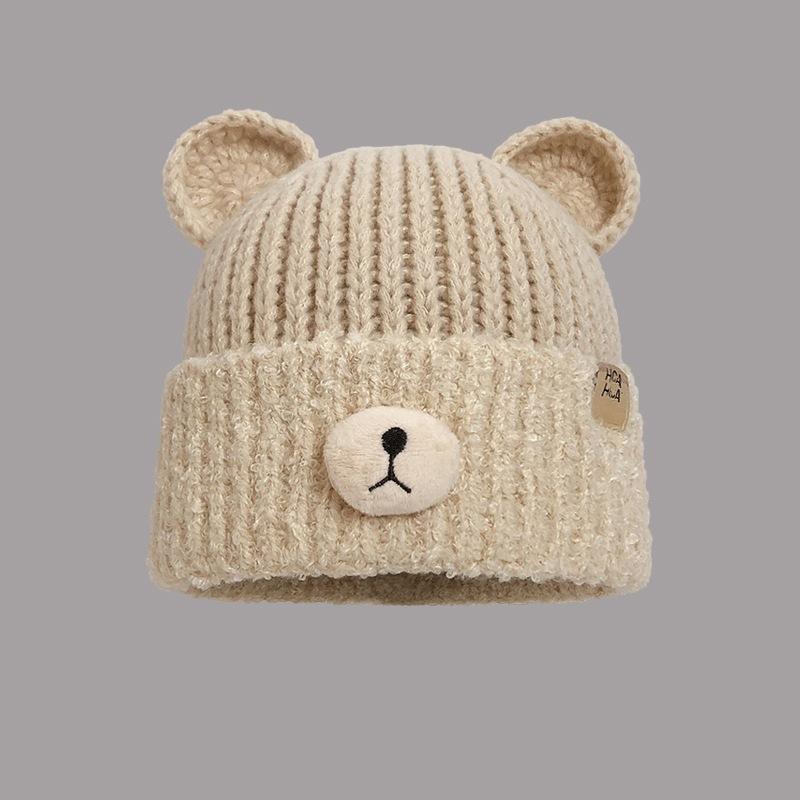 Autumn and Winter Bear Ear Ear Protection Hat Warm Bag Head Wool Hat Sweet and Cute Knitted Hat Student Versatile Hat Woman