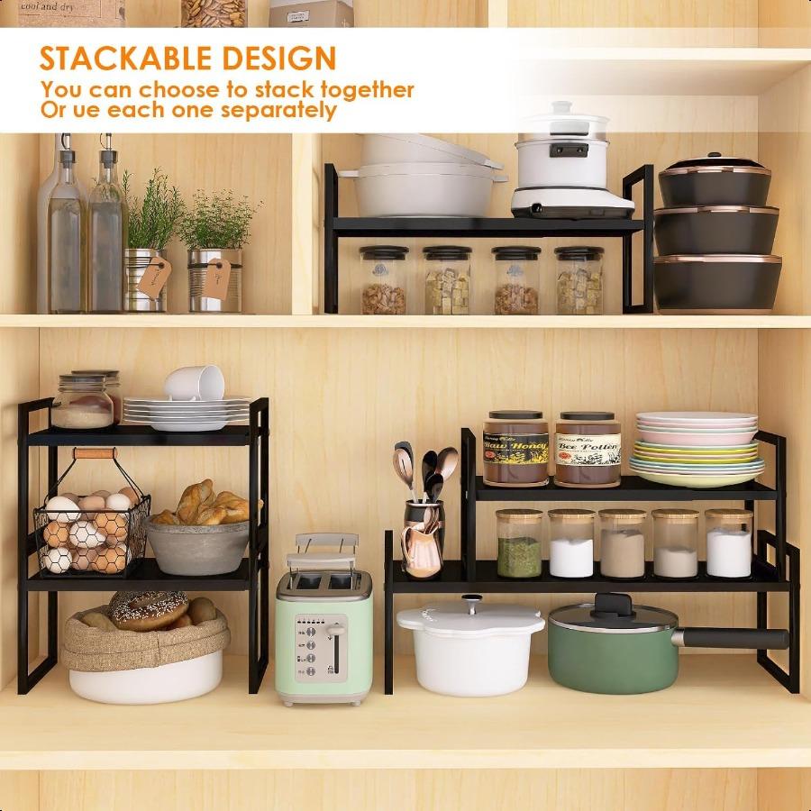 Expandable kitchen Countertop Organizer Stackable Cabinet Shelf Organizers Space Saving Spice Rack Pantry Storage for Bathroom