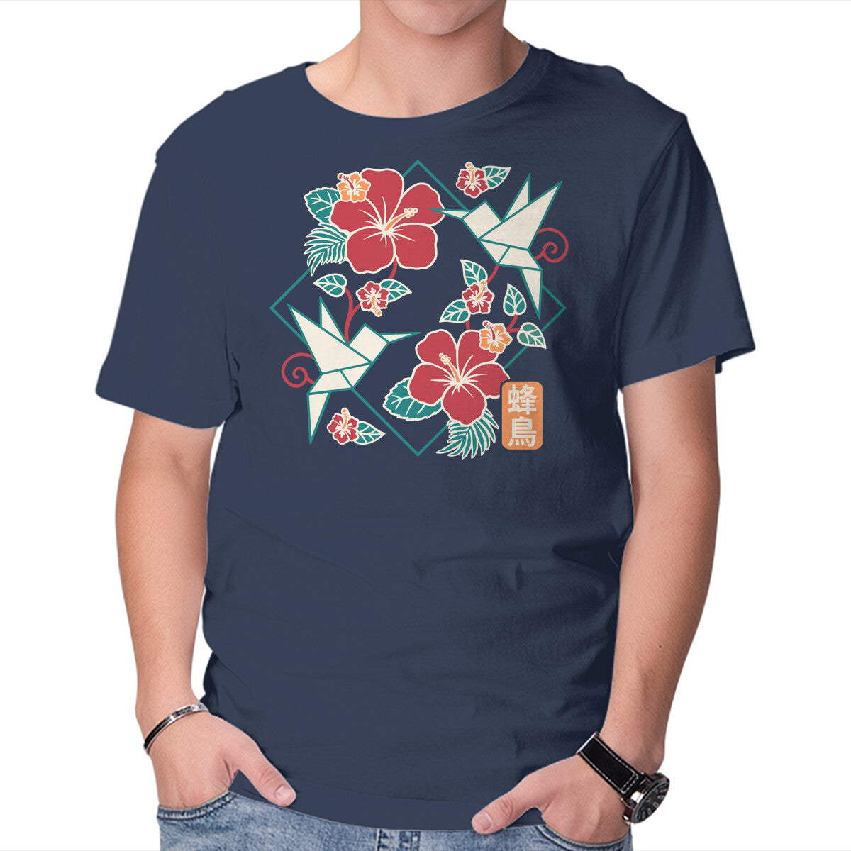 Unisex Crew Neck T-Shirt Origami Hummingbird Graphic Short Sleeve Casual Tee XS
