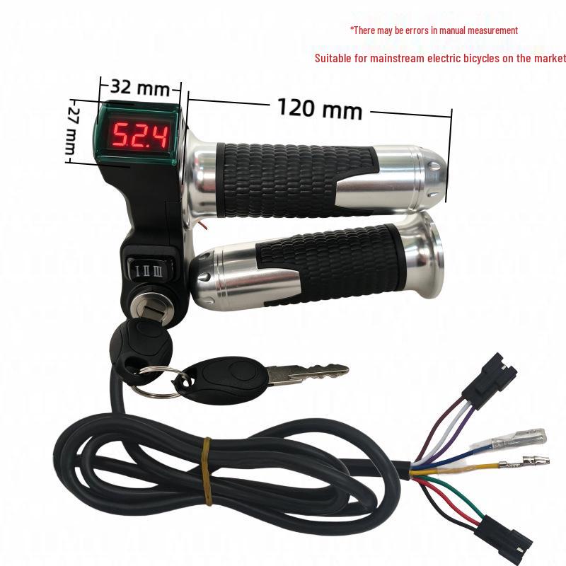 Red Screen Rice Grain Throttle Grip with 23 Voltage Display & Three-Speed Settings (I, II, III) for Electric Vehicles