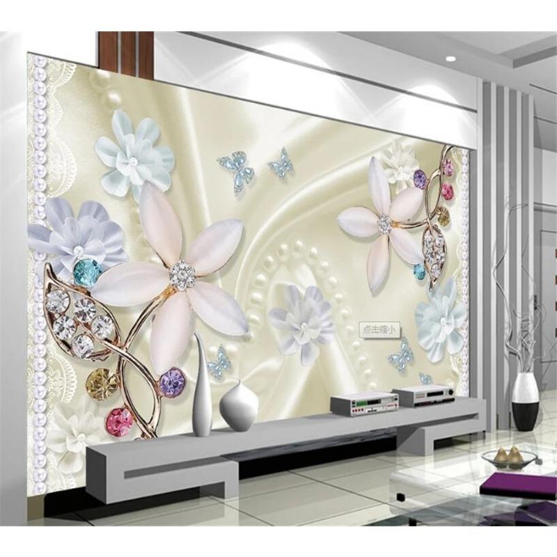 Wallpaper Gorgeous Jeweled Diamond Flower 3d Murals Tv Backdrop Living Room Bedroom Mural Wallpaper For Walls