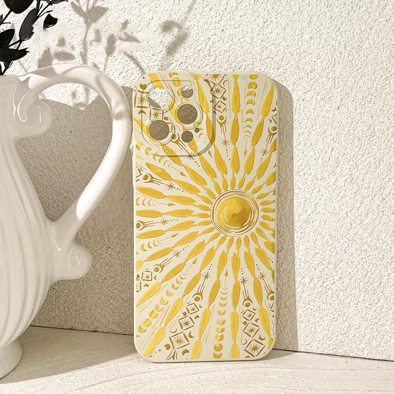 Art Summer Style Golden Sun Case For Samsung Galaxy S25 S24 Ultra S23 Plus S22 S21 S20 FE A15 A35 A54 A55 Cover