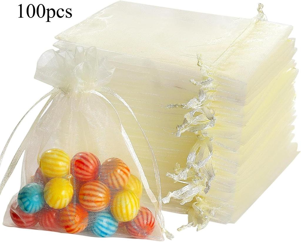 100 Stück/Los Organza Kordelzugbeutel 7x9 9x12 13x18 15x20 Kleine Geschenkbeutel für Hochzeit Schmuck Party Dekoration Verpackung