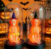 Halloween Pumpkin Skeleton Figurine Decoration Under Glass Dome with Spider Accents Battery Operated Halloween Scene Prop for Seasonal Display