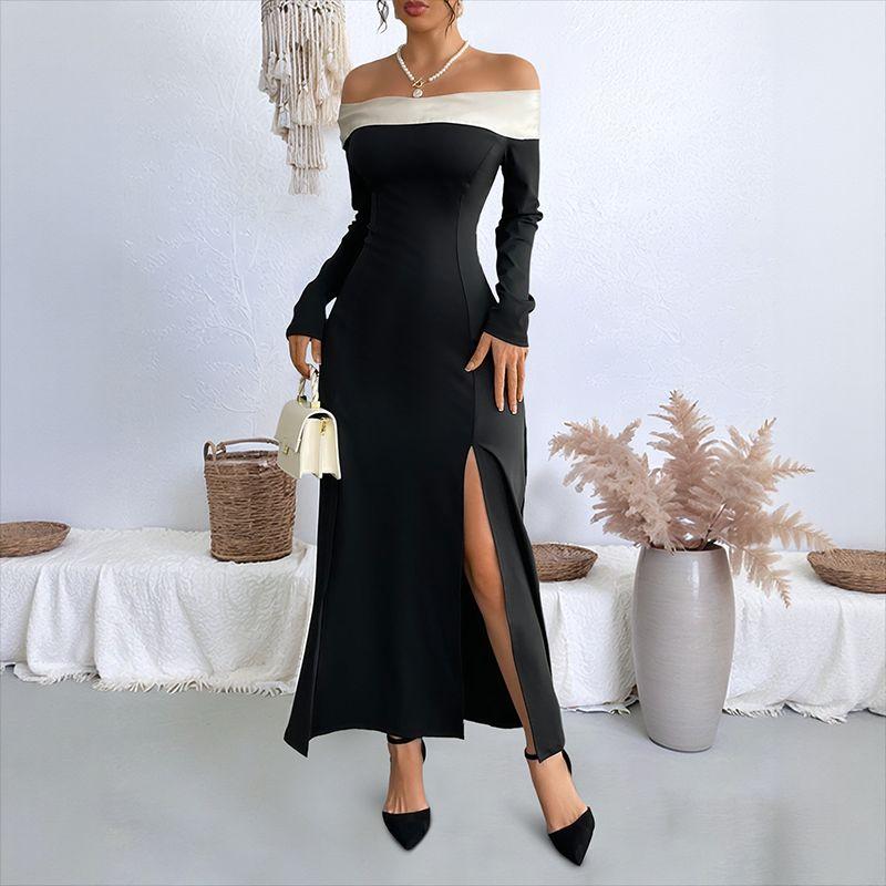 

Autumn Winter Women Dress Sexy Slim Ladies Skirt Autumn and Winter off-the-Neck Skirt Black XL