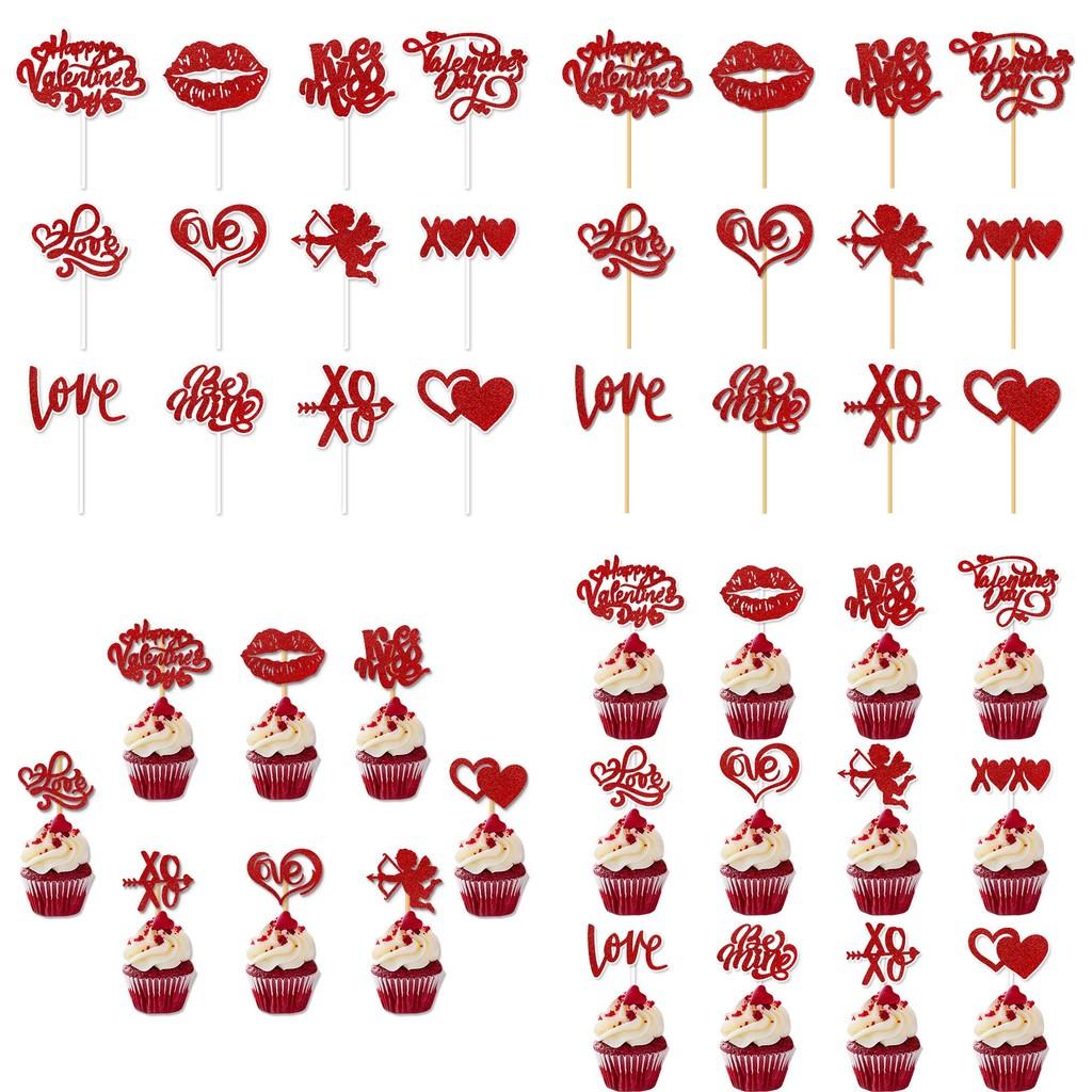 Cake Valentines Day Toppers With Paper Flags For Festive Dessert Presentation
