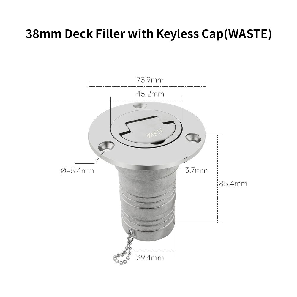 

38/50MM AISI 316 Stainless Steel Deck Filler with Keyless Cap GAS DIESEL FUEL WASTE WATER Mirror Polish Marine Deck Filler Cap 38mm WASTE