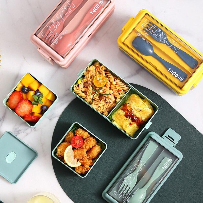 Buy 1400ML Double Layer Healthy Material Lunch Box With Fork and Spoon