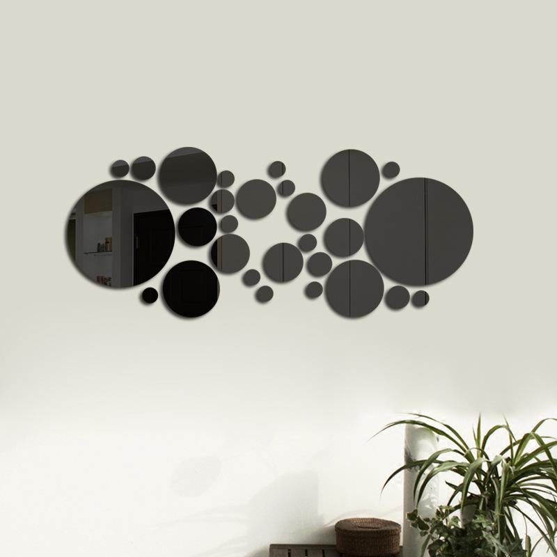 26/24pcs Geometric Circle Mirror Wall Sticker DIY Home Background Bedroom Decor 3D Accessories Stereo Removable Round Mirror