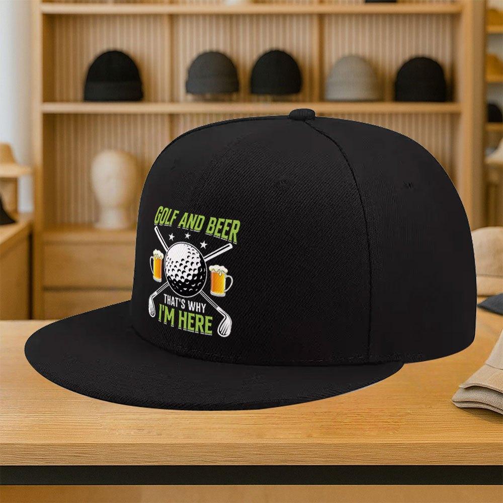 Golf and Beer Thats Why Im Here Print Baseball Cap Polyester Adjustable Snapback Hat for Casual Golf Outings Unisex