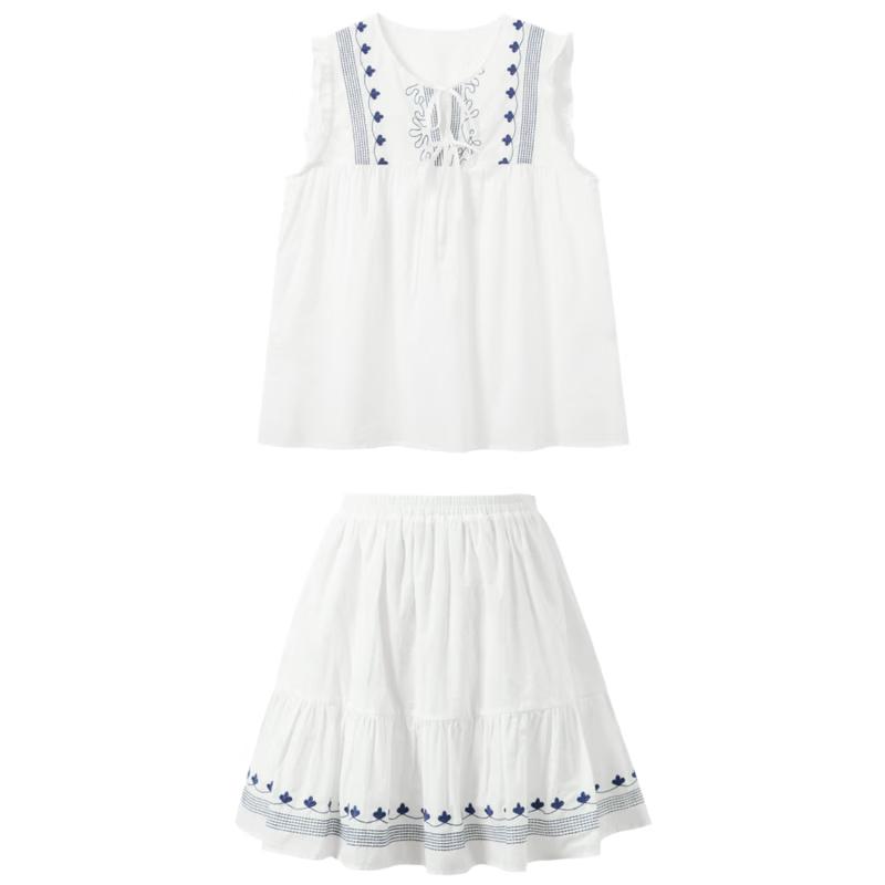 Sancai Women s 100% Cotton Babydoll Top & Skirt Set S