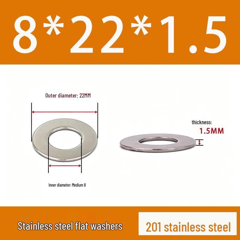 201 Stainless Steel Rust-proof Flat Washer - National Standard Hardware Fasteners with Complete Specifications, In Stock.