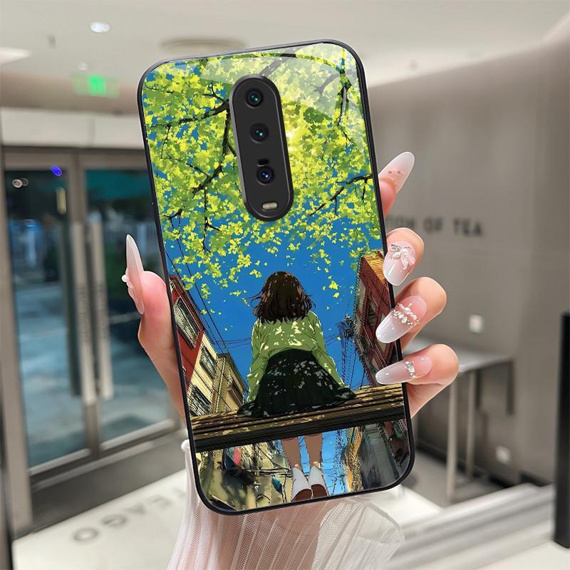 Cute Cartoon Cats Flower Case For Xiaomi Mi 9T Redmi K20 Pro Poco F2 Tempered Glass Phone Case Protective Back Cover Hard Shell
