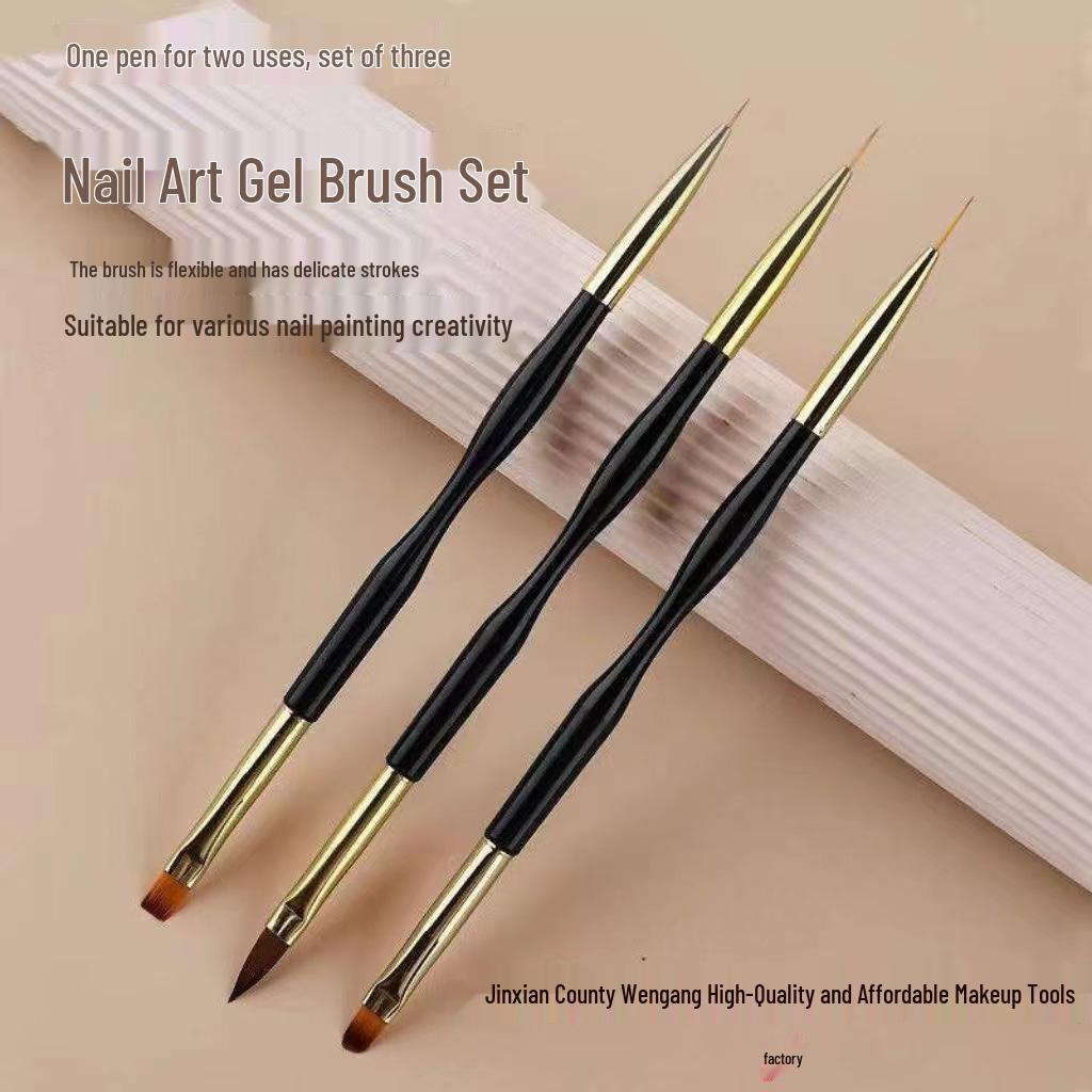 Black Gold Dual-Ended Nail Art Brush Set with Small Waist Design