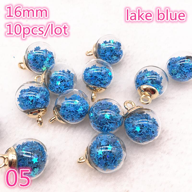 New 16mm Colorful Transparent Ball Glass Star/Round Charms Pendant Find Hair Accessories Jewelry Charms Earring