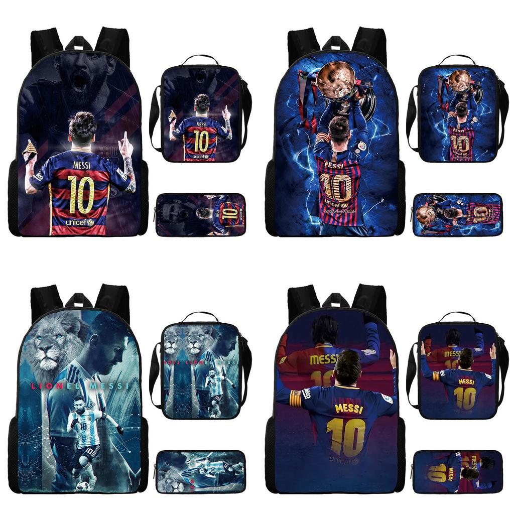 2024 New Mbappe Messi Ronaldo Neymar Football Print Backpack Lunch Bag Pencil Case Set Durable Polyester Cute Geometric Design