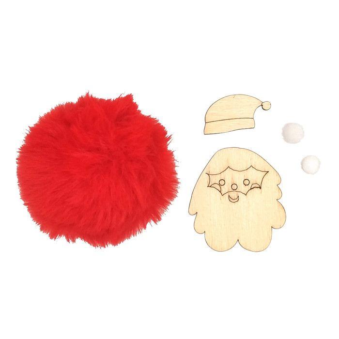 Kit suspension pompon Père Noël bois et fausse fourrure 7cm 5 pièces
