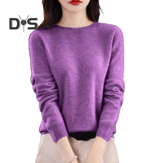 Women Bottoming Sweater Imitation Cashmere Crew Neck Sweater Long Sleeve Solid Color Slim Fit Ribbed Trim Knitting Tops