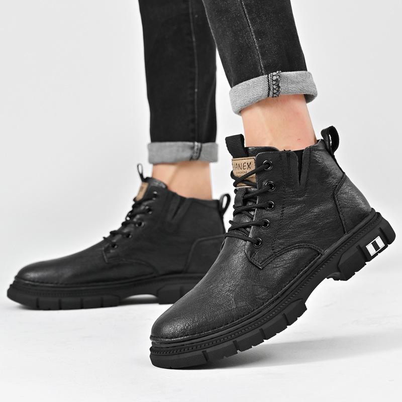 Men's Retro Trend Locomotive Autumn and Winter Martin Boots Fleece Thickened Thermal Cotton Shoes Tooling Boots