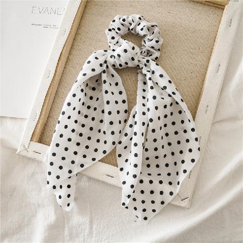 Polka Dot Print Chiffon Long Ribbon Scrunchies Women Girls Ponytail Holder Elastic Rubber Bands Hair Ties Ropes Hair Accessories