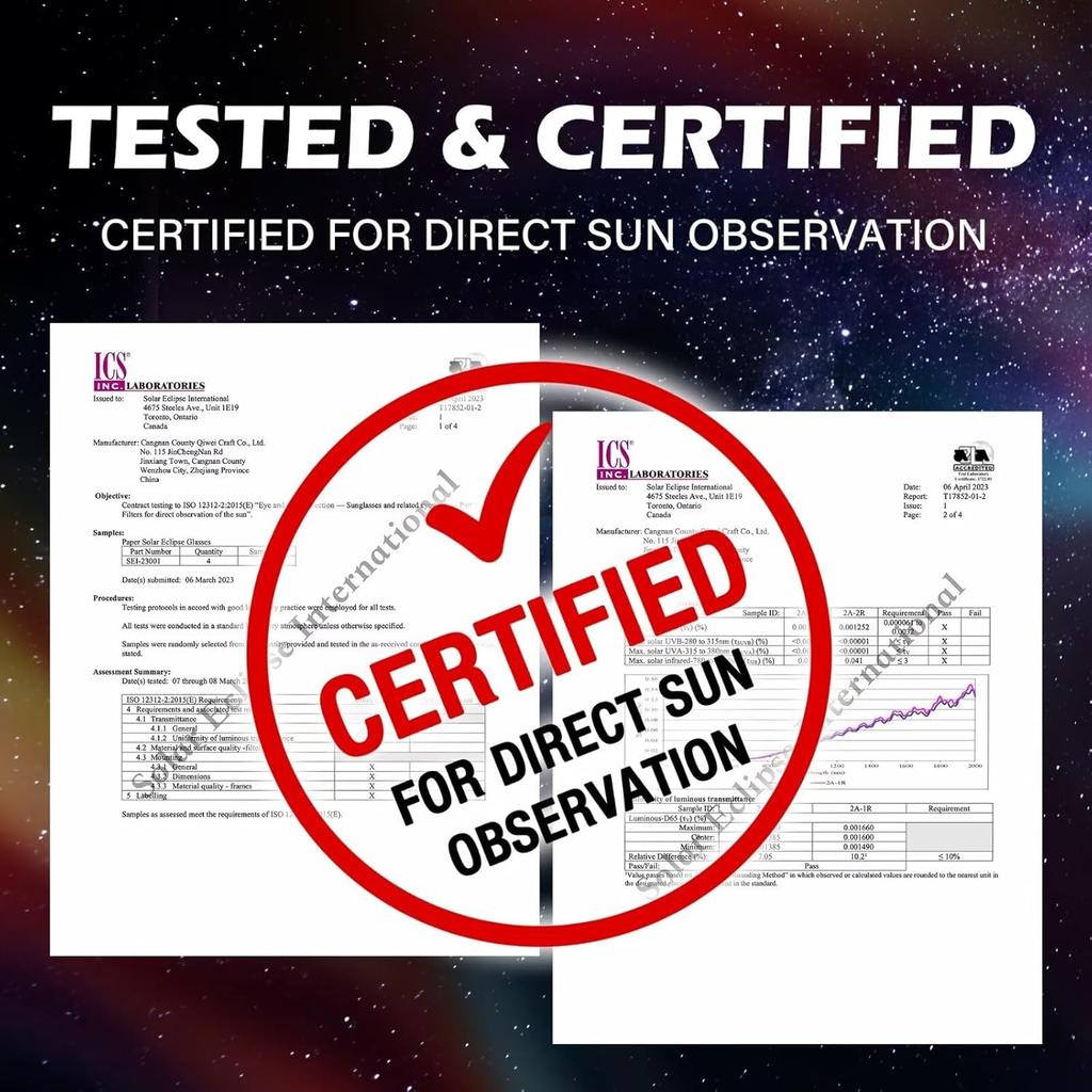 25 Pack Solar Eclipse Glasses 2024, CE & ISO 12312-2 Certified Recognized Paper Eclipse Glasses, Eye Protection Approved for Direct Sun Viewing, Sun
