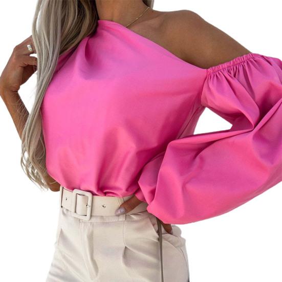 Dame Bluse Uregelmessig Pure Color Pullover Single Shoulder Casual Topp Dameklær