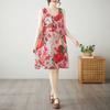 Real Shot Summer New Large Size Loose Suspender A-word Skirt Sleeveless Round Neck Cotton and Linen Printed Dress Women's Clothing