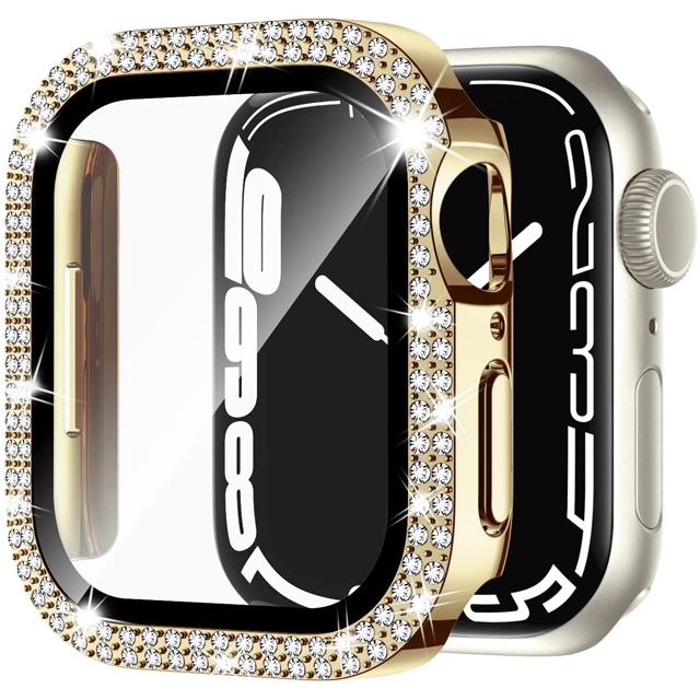 Glass+Cover For Apple Watch Case 45mm 44mm 41mm 40mm 46mm 42mm Bling Diamond bumper+Screen Protector Series 11 10 9 8 7 5 6 4 SE