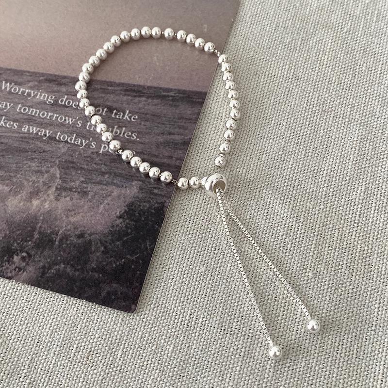 100% Solid 925 Silver Metal Bracelets for Women Men Adjustable Beads Handmade Simple Birthday Christmas Gift