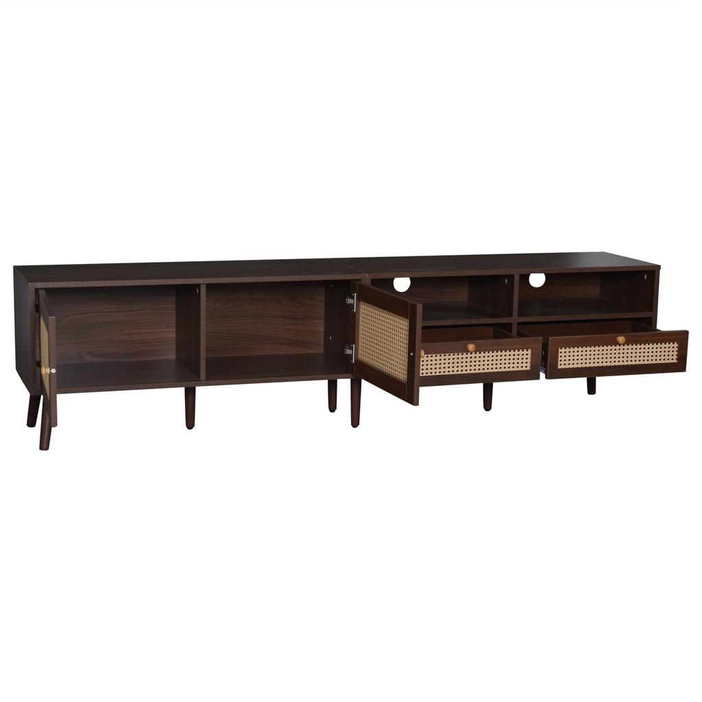 TV Ständer, Lowboard TV Board 2 2 Schublade, Offene Staufächer, TV-Schrank Landhausstil Sideboard, Wohnzimmer Esszimmer, 200cm, Braun