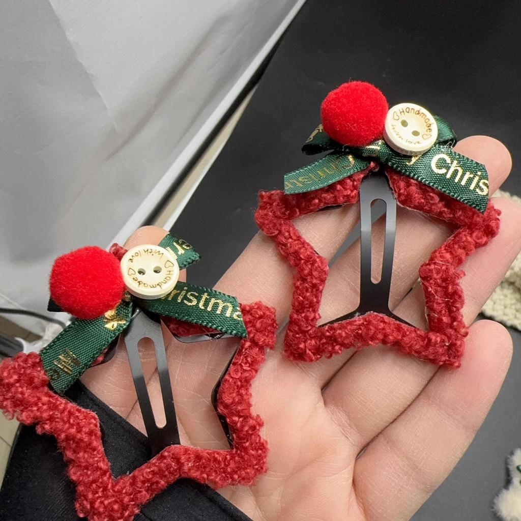 Red Plush Star Hair Clip Bow for Christmas & New Year