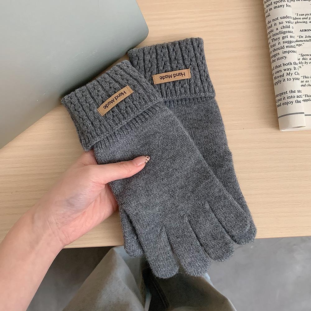 Korean Knitted Cashmere Gloves for Men and Women, Solid Color Labeling In Autumn and Winter, Warm and Cold Protection, Wrist Guard, Sub-finger Leakage