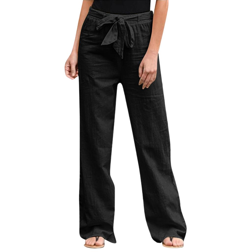 Women's Color Elastic Waist Breathable Loose Cotton And Linen Pants