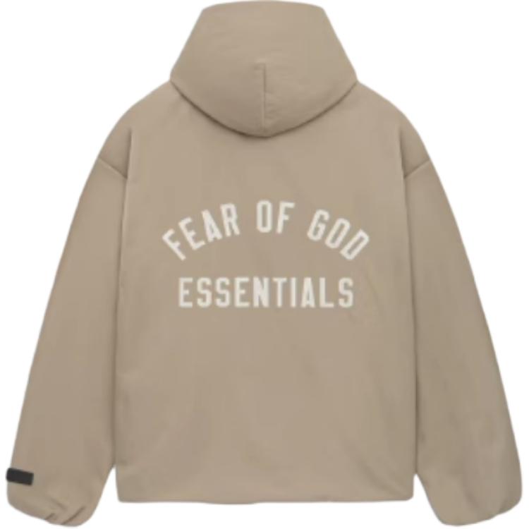 Fear of God Essentials Textured Nylon Hooded Coaches Jacket Beige Men Outerwear Tan 202HO246377F