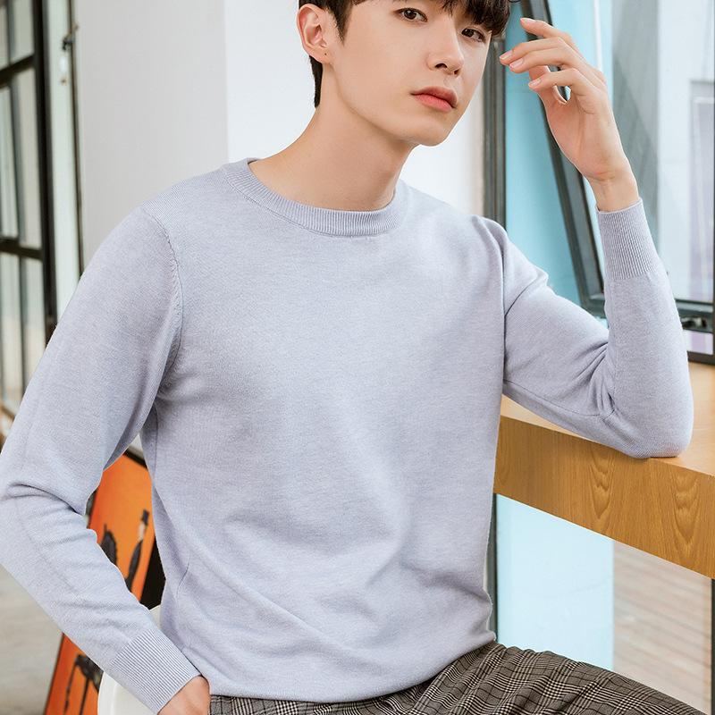Men's Round Neck Trendy Knitted Fir Autumn and Winter Loose Solid Color Knitted Simple Casual Bottoming Big Yards Sweater