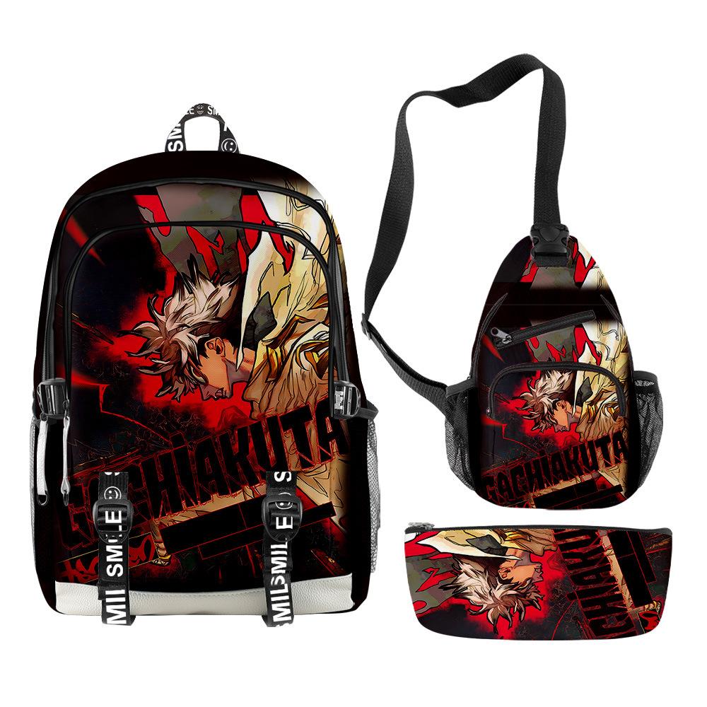 Favored Distinctive Metal Family Anime 3D Design 3pcs/Set Learner Bags Everyday Laptop Everyday Backpack Sling Carry Tote Pencil Pouch