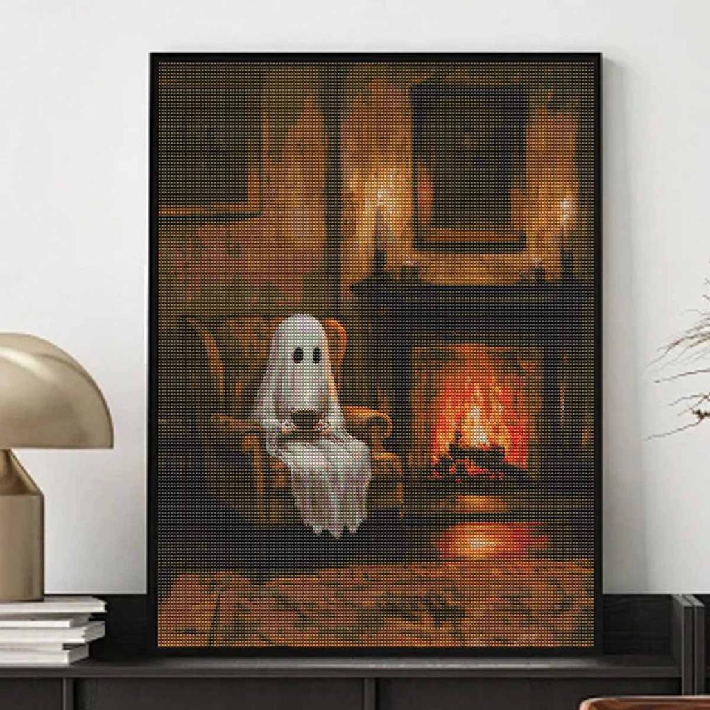 Halloween Diamond Painting Kit Cute Ghost by Fireplace Handmade Diy Painting Home Decoration Painting