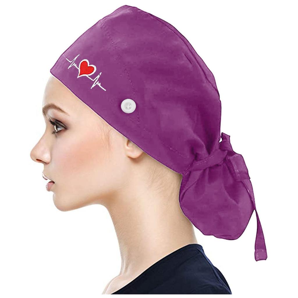 Unisex Adjustable Scrub Cap with Heartbeat Embroidery for Medical Professionals Breathable Cotton, Blue