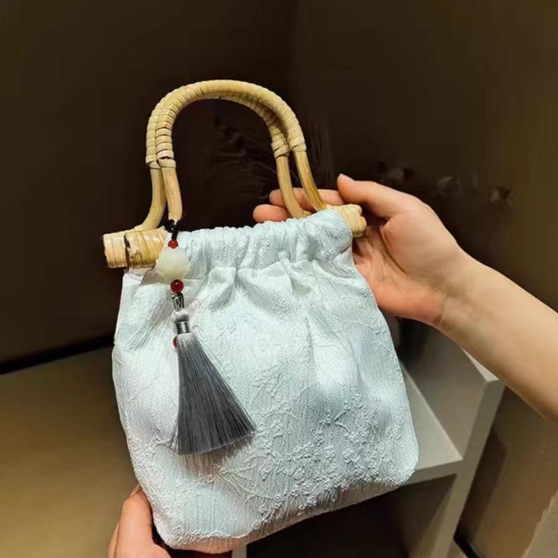 [Little White Plum] F. Grn Floating Green Original Rattan Bamboo Bag Retro New Chinese Style Versatile Mini Summer Hand