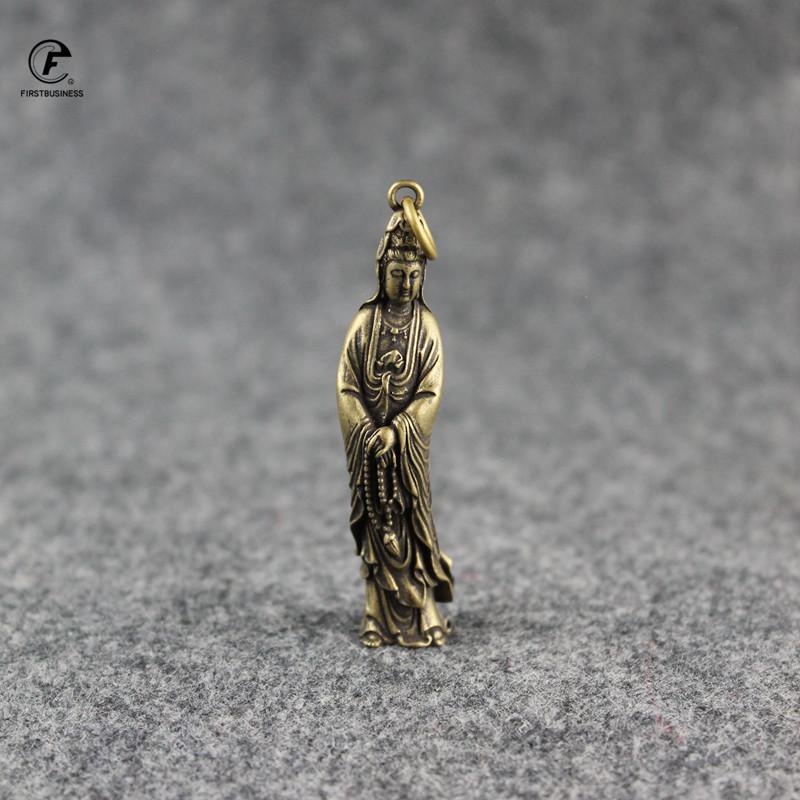 Copper Buddha Statue Hanging Ornament Bless Home Decor for Living Home Lucky Brass Figurine Desk Decoration Keychain Pendant